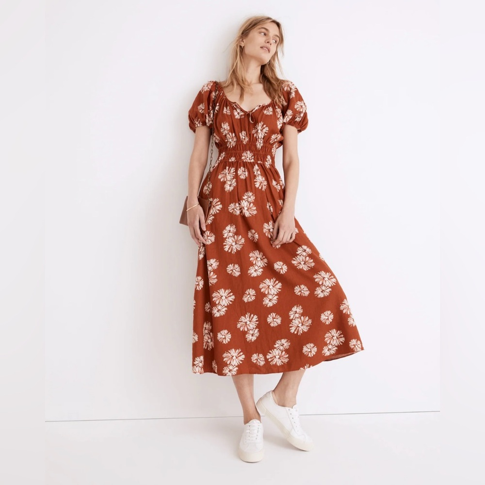 Madewell Sophia Floral Linen-Blend Midi Dress.  Size XS